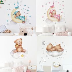Cartoon Teddy Bear Moon Wall Stickers: Kids Room Nursery Decor
