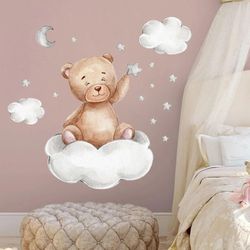 Bear Moon Clouds Stars Wall Stickers - Baby Kids Room Decor