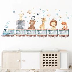 Baby Room Wall Stickers: Cartoon Animal Train Elephant Giraffe Decals