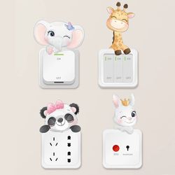 kids room cartoon animal wall decals & power socket stickers