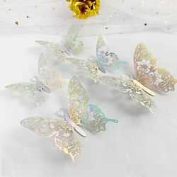 3D Hollow Butterfly Wall Sticker: Gold/Silver/Rose Wedding DEcor