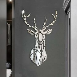 3D Mirror Wall Stickers Nordic Acrylic Deer Head Decal - DIY Home DEcor