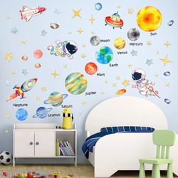 Solar System Kids Wall Stickers, Astronaut Stars Decals for Baby Boy Girl Room Bedroom Living Room Classroom