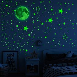 Luminous Moon Star Wall Sticker Set - Glow In The Dark Fluorescent Art Decals for Home, Kids Bedroom Ceiling Decoration