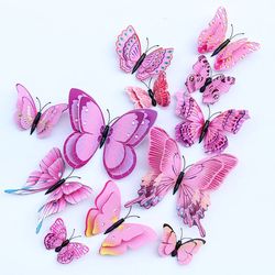 12pcs 3D Double Layer Butterflies Wall Stickers Decoration - DIY Wall Art Magnet Stickers for Living Room, Wedding, Kids
