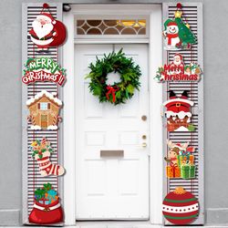 merry christmas hanging door banner: santa claus, snowman, couplet decorations - xmas gifts, navidad, new year