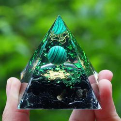 natural amethyst peridot orgone pyramid energy generator - reiki chakra meditation tool & room decor for christmas gift