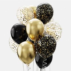 12pcs 12-inch Black Gold Latex Balloons: Graduation & Birthday Party Decorations