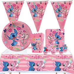 disney lilo & stitch pink angel birthday party tableware set - disposable supplies for baby showers, weddings, and more!