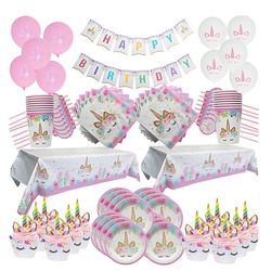 unicorn decoration birthday party: disposable tableware set & supplies