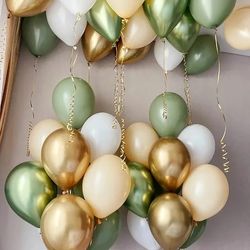 40pcs avocado green 10inch latex balloons | metallic gold globos for baby shower, wedding & birthday party decoration su