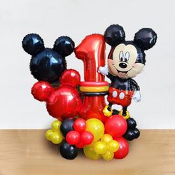 mickey mouse foil balloons set - 32pcs red & black latex, 32-inch number balls for birthday & baby shower decoration