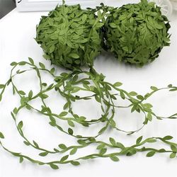 10 Yards Silk Leaf-Shaped Handmade Artificial Green Leaves for Wedding Decoration DIY: Wreath, Gift, Scrapbooking, Craft