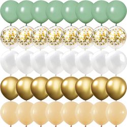 40pcs sage green gold white latex confetti balloons for baby shower, birthday, wedding party decorations - globos