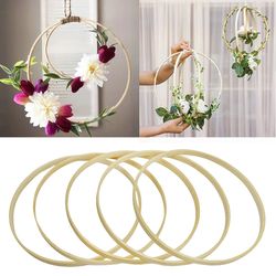 5pcs round floral wreath hoop wooden catcher ring bamboo circle hoop frame diy craft tools for wedding & christmas decor