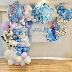 frozen theme balloons garland arch kit - 124pcs snowflake elsa olaf foil globos for girls birthday party & baby shower d