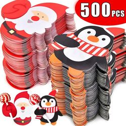 Festive Christmas Lollipop Paper Cards: Santa Claus, Penguin, Snowman - Perfect for Kids Candy Gifts, Party Decoration