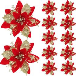 glitter artificial christmas flowers for tree decoration & new year ornaments - xmas fake flowers natal