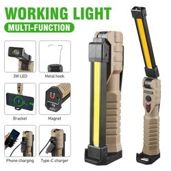 portable foldable led flashlight: strong magnet cob working light - type c rechargeable emergency floodlight for outdoor