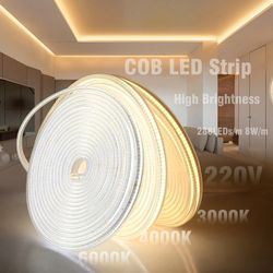 220v cob led strip: flexible 288leds/m tape, high safety waterproof outdoor led light