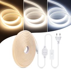 110V 220V High Brightness COB LED Strip - Waterproof Flexible Ribbon for Room, Bedroom, Kitchen, Outdoor Garden Lighting