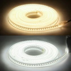 AC 220V Waterproof LED Strip Lights | High Brightness Flexible Kitchen Outdoor Garden Lamp Tape with Switch Power Plug