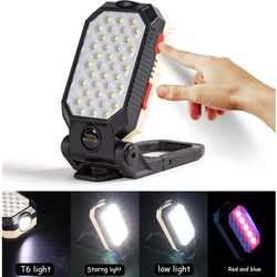 cob work light: portable led flashlight with usb recharge, waterproof camping lantern, magnet design & power display