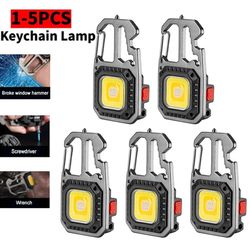 Mini LED Flashlight: Rechargeable Keychain Lamp for Outdoor Camping | Portable Pocket Tool with Screwdriver & Safety Ham