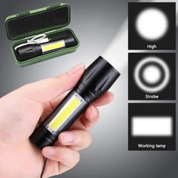 Portable Mini LED Flashlight with Built-In Battery | USB Rechargeable Torch Lamp - Waterproof, Adjustable Focus for Outd