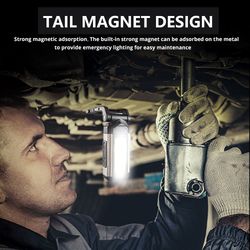 usb rechargeable cob work light: super bright led flashlight for camping, waterproof & portable with tail magnet - adjus