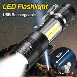 Mini USB Rechargeable LED Flashlight | Portable Long Range Zoom Torch Lamp with Clip for Outdoor Camping