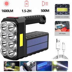 solar charging handheld flashlight: 8led and 6led bulbs, usb charge, 4 lighting modes