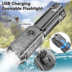 usb rechargeable led flashlight: portable, zoomable, 3 lighting modes for camping, hiking, emergency