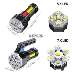 7LED High-Power Rechargeable Flashlight: Lightweight Outdoor Torch with COB Side Light