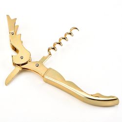 gold plated double hinge waiter's wine key: multi-use bottle opener for bar, home, and office