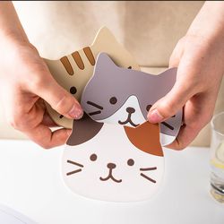 cute cartoon cat silicone coasters: non-slip heat insulation mats for dining tables