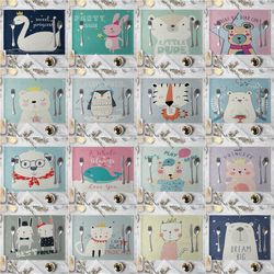 Adorable Children's Animal Pattern Placemat: Cotton Linen Table Mat (30X40cm) for Family Dinners