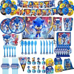 Cartoon Sonic Party Supplies: Boys' Birthday Disposable Tableware Set - Baby Shower Decorations