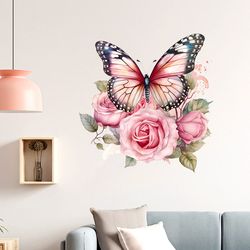 Butterflies Plants Flowers Wall Sticker: Self-Adhesive Bathroom Toilet Decor - Home Decoration Mura