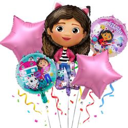 gabby dollhouse cat birthday decoration balloons set - foil helium balloon for baby shower & kids toy