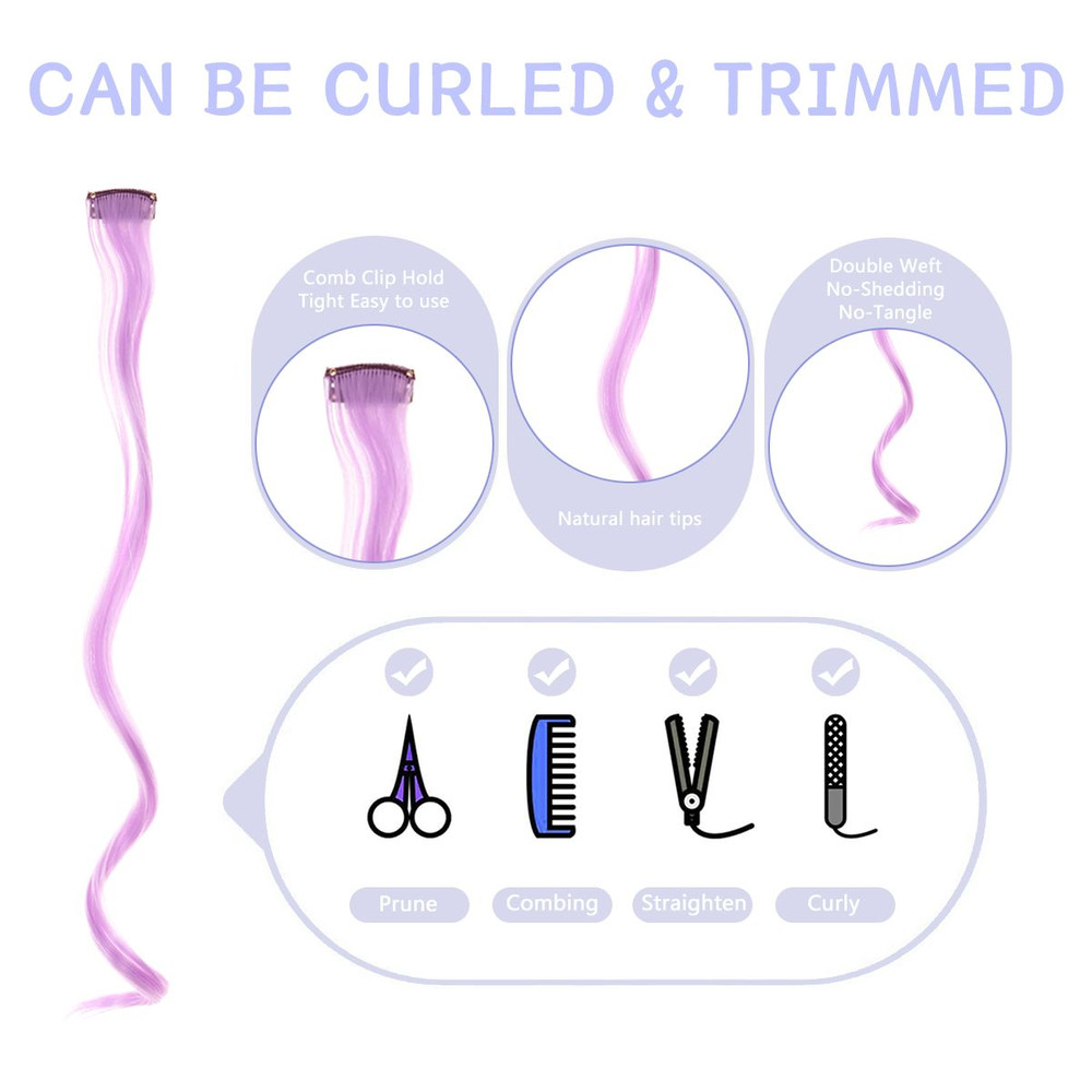 Colorful Curly Hair Extensions Synthetic Long Hairpiece for Girls Women Kids Perfect Party Wig