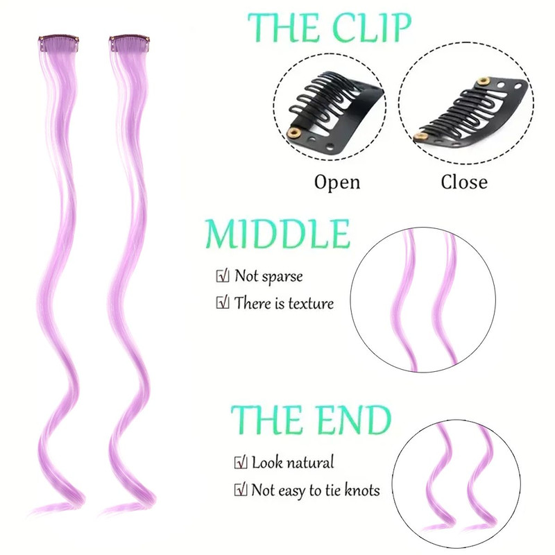 Colorful Curly Hair Extensions Synthetic Long Hairpiece for Girls Women Kids Perfect Party Wig