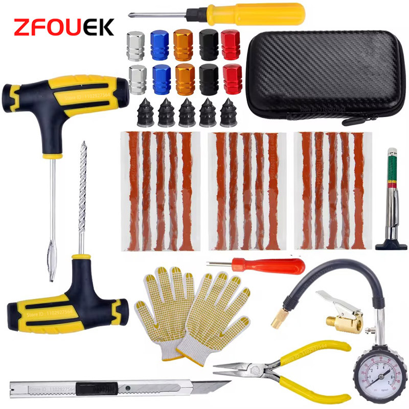Car Tire Repair Kit Emergency Puncture Plug Tools for Quick Tyre Fix  Includes Tire Strips  Glue
