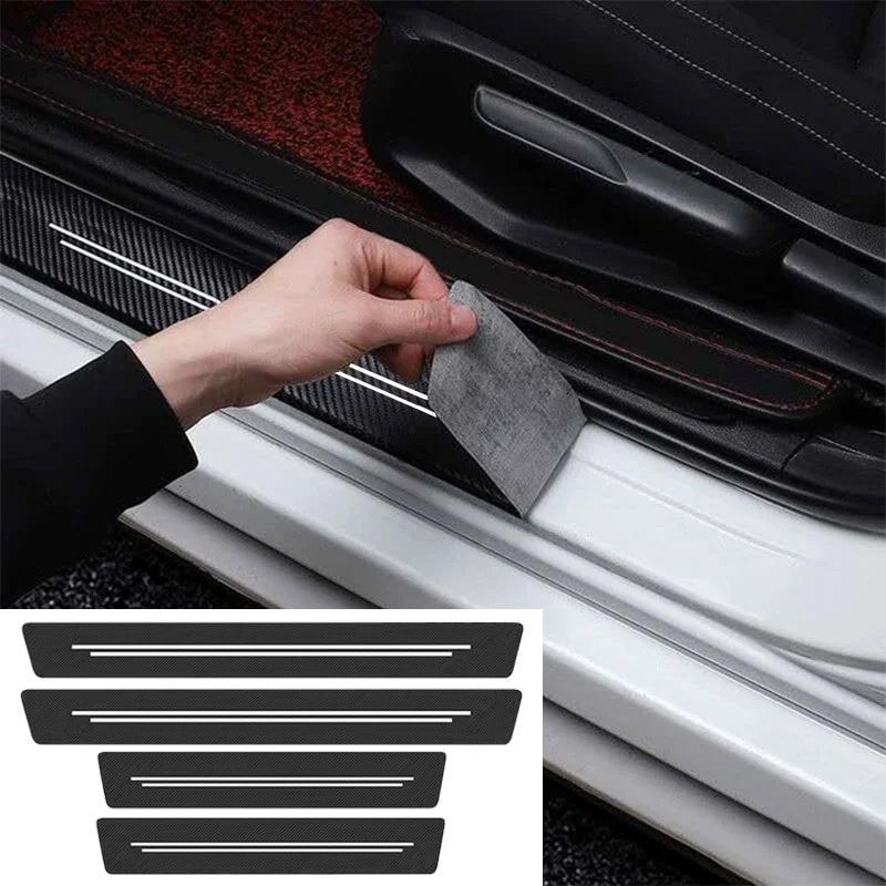 Carbon Fiber Car Door Sill Guard Universal AntiScratch Protection Strip Decorative Leather Sticke