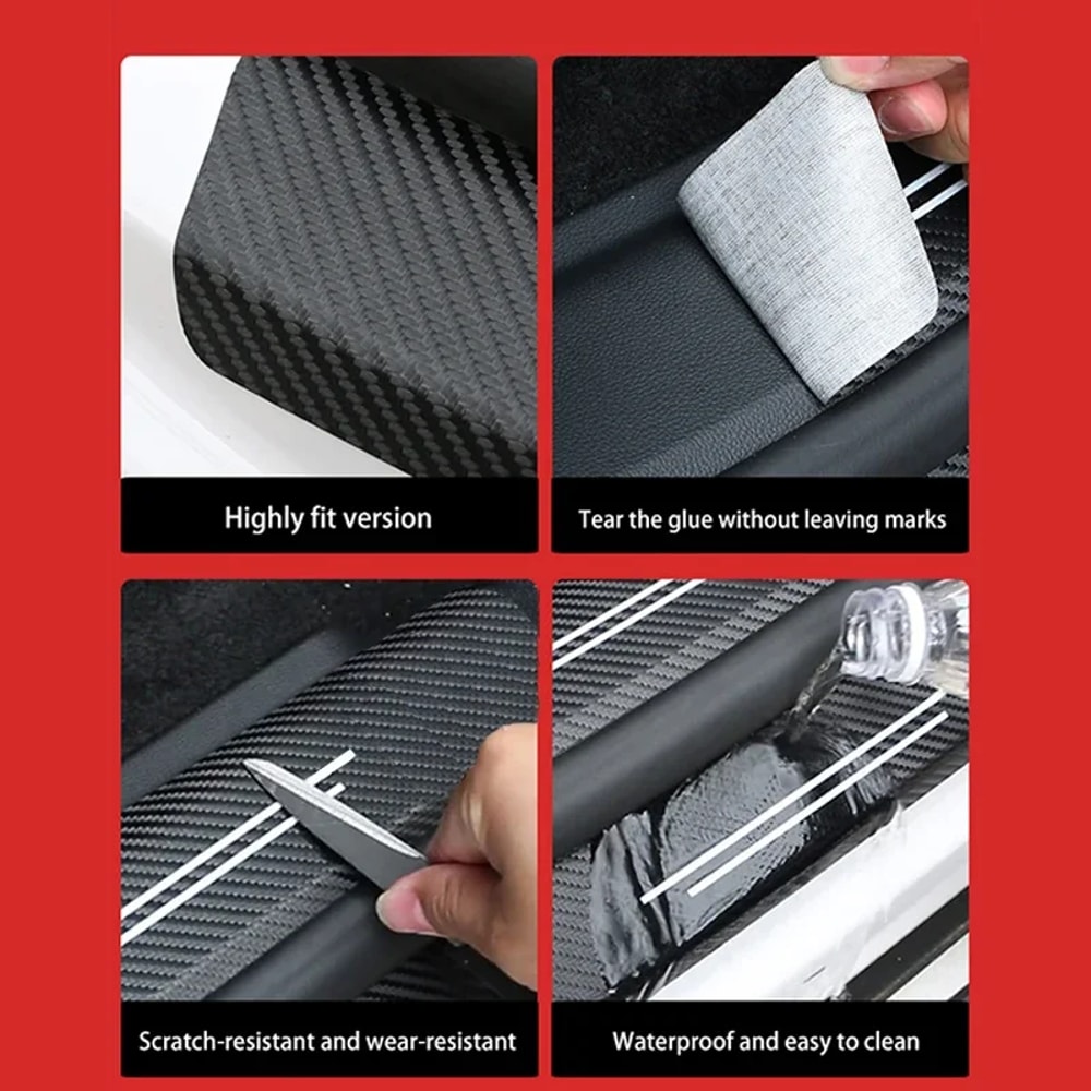 Carbon Fiber Car Door Sill Guard Universal AntiScratch Protection Strip Decorative Leather Sticke