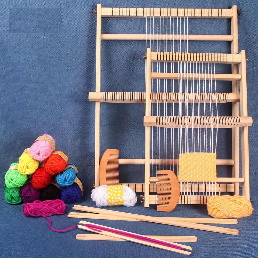 Handmade Weaving Loom Kit Wooden Frame Loom with Heddle Bar for Tapestry DIY Crafts and Beginner