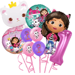 gabby dollhouse cats number balloon set: perfect children's birthday party decoration with latex aluminum balloons - gir