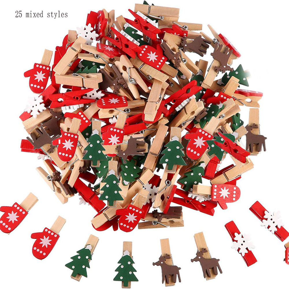 Snowflake Clothespins DIY Photo Pegs For New Year Party Mixed Styles Christmas Wood Clips 5