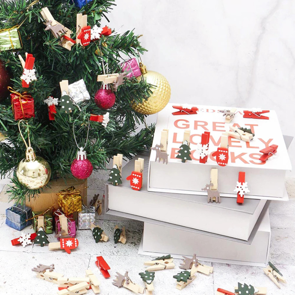 Snowflake Clothespins DIY Photo Pegs For New Year Party Mixed Styles Christmas Wood Clips 3