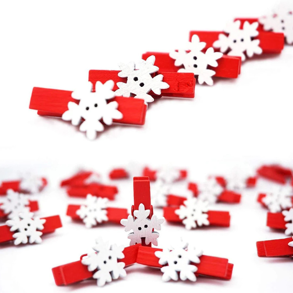 Snowflake Clothespins DIY Photo Pegs For New Year Party Mixed Styles Christmas Wood Clips 4